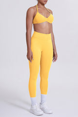 Women Seamless Yoga Set: High-Waisted Sculpting Leggings + Halter Neck Sports Bra