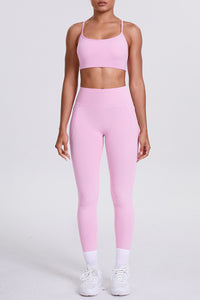 Women High-Waisted Pocket Yoga Set: Seamless Sports Bra + Sculpting Leggings