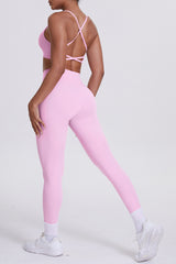 Women High-Waisted Pocket Yoga Set: Seamless Sports Bra + Sculpting Leggings