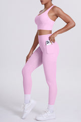 Women Cross-Back Yoga Set: High-Waisted Sculpting Leggings with Pocket + Cloud-Touch Sports Bra