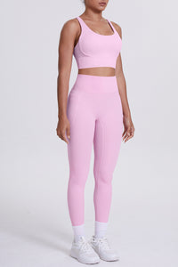 Women Cross-Back Yoga Set: High-Waisted Sculpting Leggings with Pocket + Cloud-Touch Sports Bra