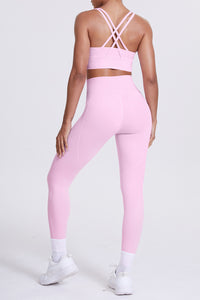 Women Cross-Back Yoga Set: High-Waisted Sculpting Leggings with Pocket + Cloud-Touch Sports Bra