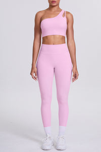 Women One-Shoulder Yoga Set: Naked-Feel High-Waisted Sculpting Leggings + Cross-Back Sports Bra