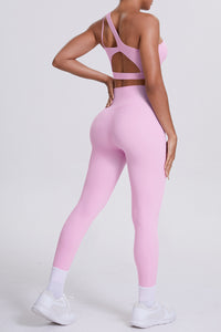 Women One-Shoulder Yoga Set: Naked-Feel High-Waisted Sculpting Leggings + Cross-Back Sports Bra