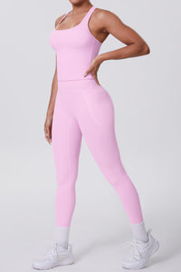Women Naked-Feel Yoga Set: High-Waisted Pocket Leggings + Square Neck Sports Bra