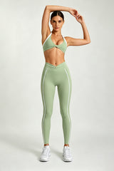 Women's Halter Twist Color-Block Sports Bra & Leggings Set
