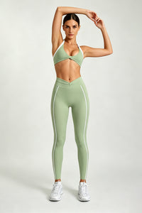 Women's Halter Twist Color-Block Sports Bra & Leggings Set