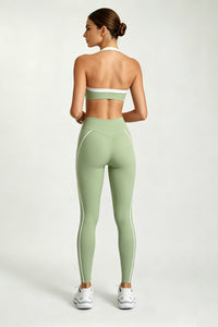 Women's Halter Twist Color-Block Sports Bra & Leggings Set