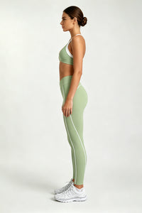 Women's Halter Twist Color-Block Sports Bra & Leggings Set