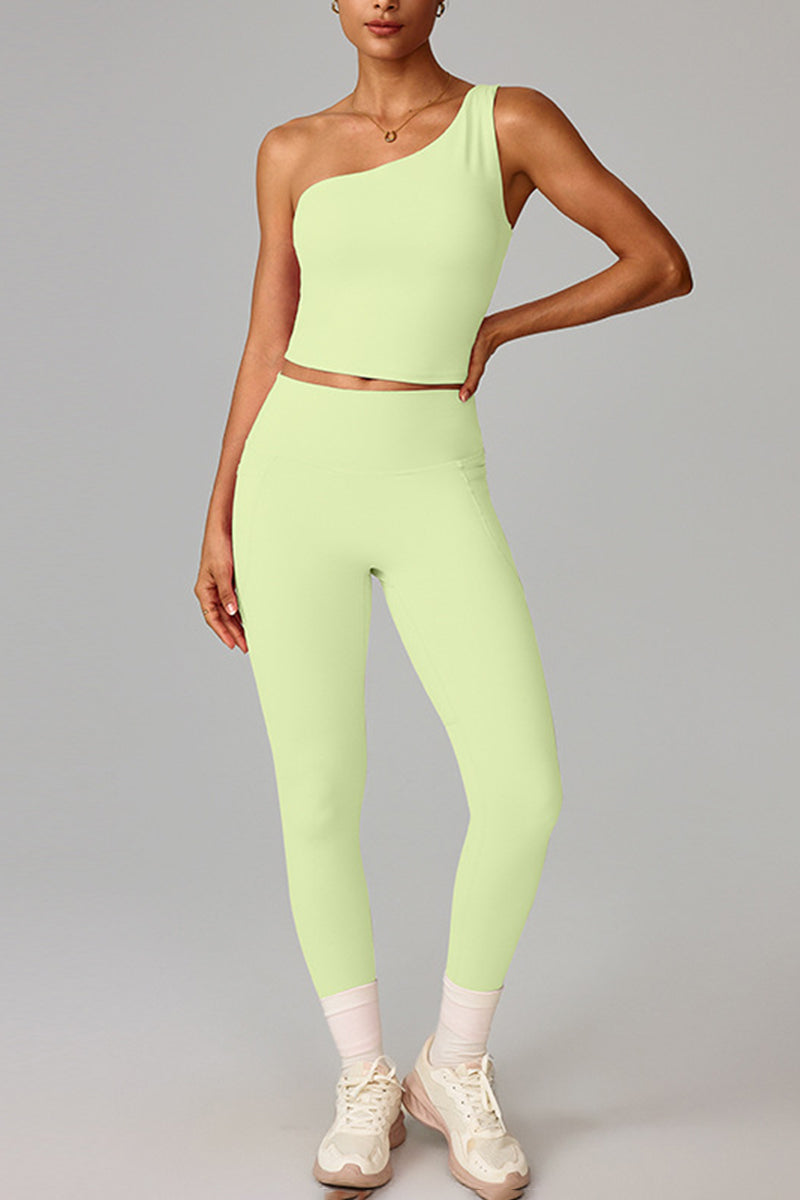 Women Cloud-Feel Quick-Dry Yoga Set: Asymmetric Strap Bra + High-Waist Pocket Leggings