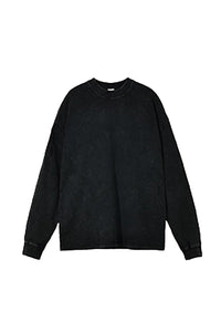Unisex Retro Washed Long Sleeve Tee: Snow Wash Vintage Cotton Design