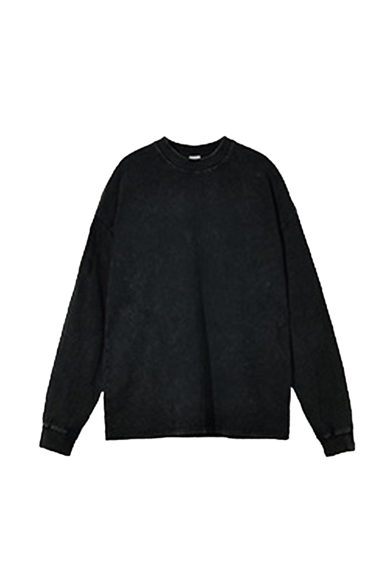 Unisex Retro Washed Long Sleeve Tee: Snow Wash Vintage Cotton Design