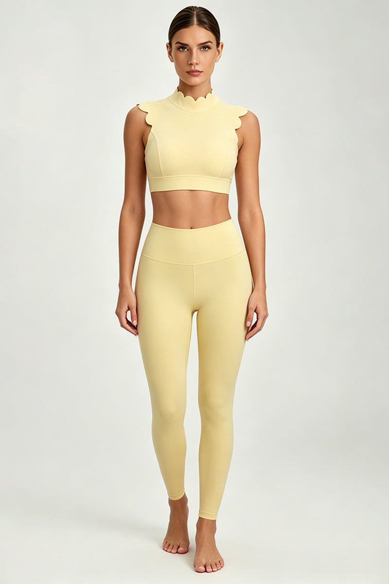 Women's Scalloped Mock Neck Bra And Leggings Yogg Sets