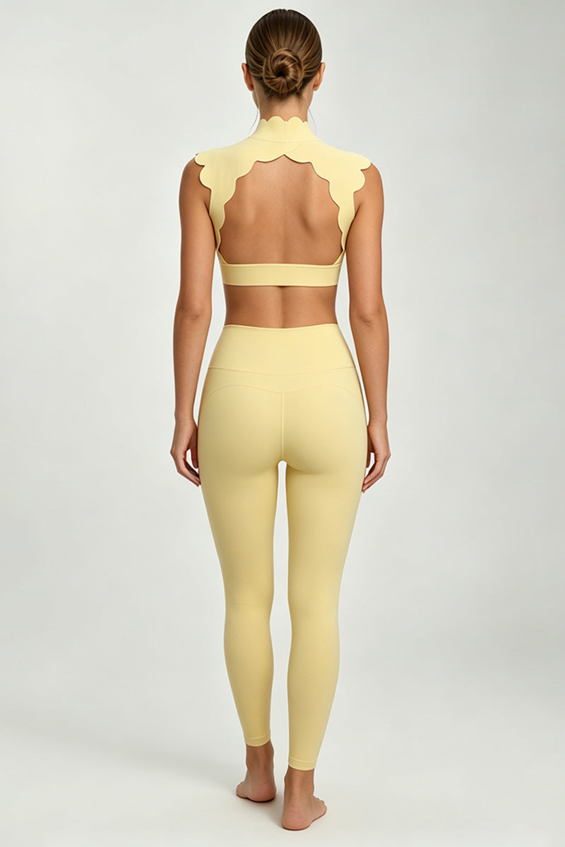 Women's Scalloped Mock Neck Bra And Leggings Yogg Sets