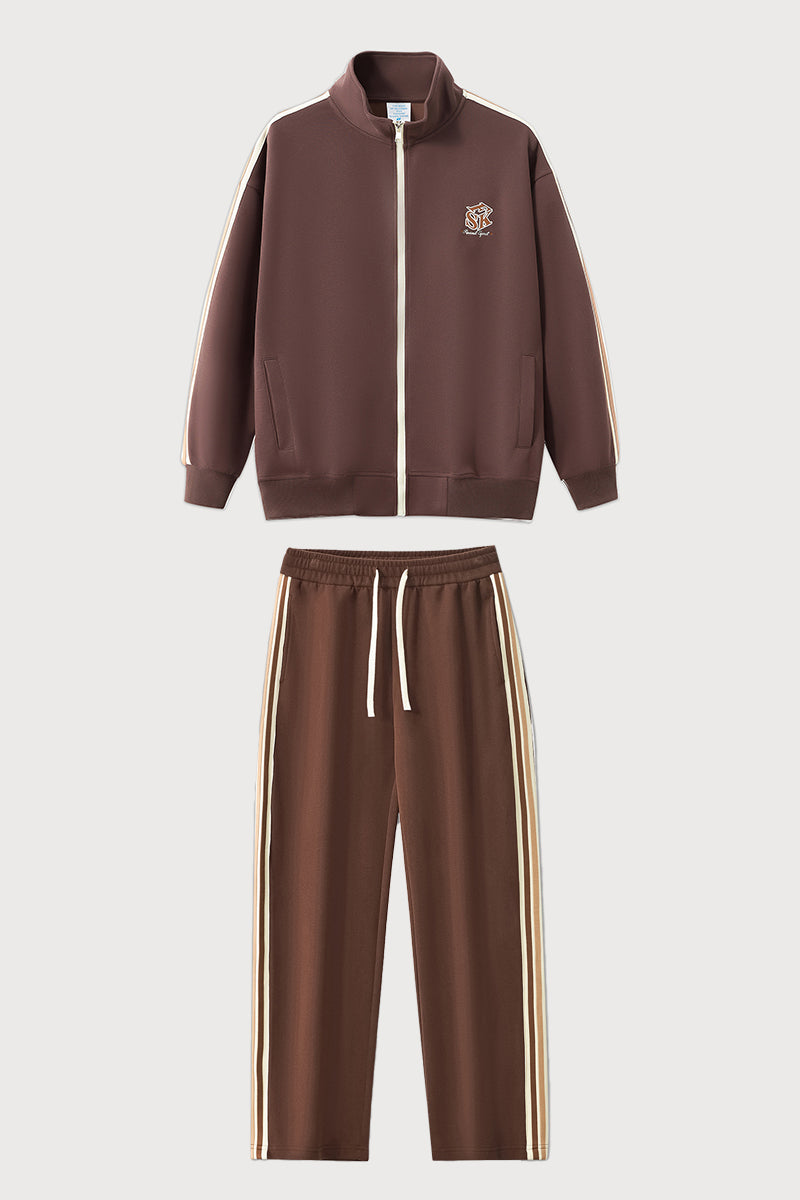 Unisex Stand-Collar Striped Sport Jacket and pants