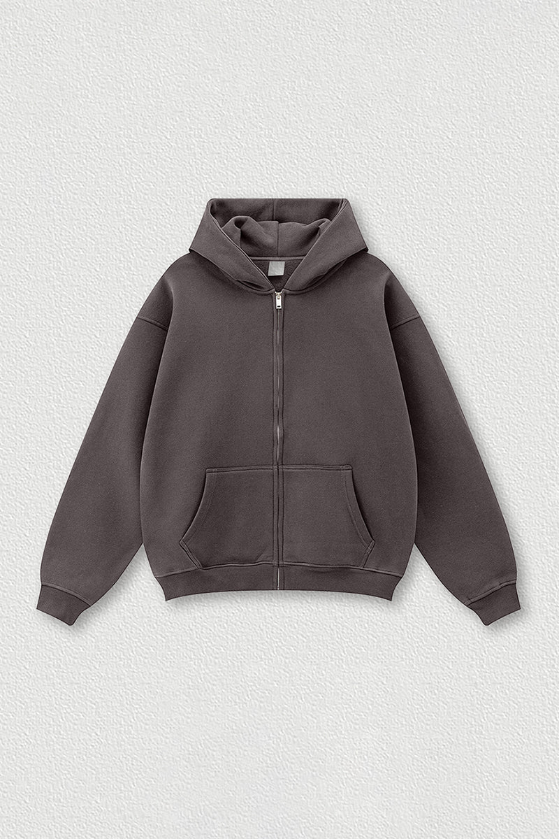Loose-fitting hooded zip-up knitted cardigan jacket