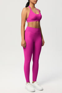 Women Seamless Knit Yoga Set: Halter Back Sports Bra + Sculpting Leggings