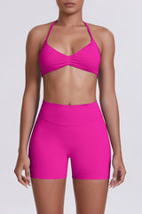 Women Halter Neck Yoga Set: High-Waisted Sculpting Shorts + Backless Sports Bra