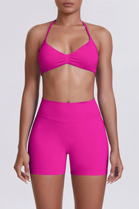 Women Halter Neck Yoga Set: High-Waisted Sculpting Shorts + Backless Sports Bra