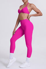 Women Seamless Yoga Set: High-Waisted Sculpting Leggings + Halter Neck Sports Bra