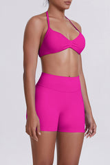 Women Halter Neck Yoga Set: High-Waisted Sculpting Shorts + Backless Sports Bra