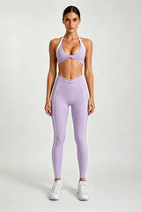 Women's Halter Twist Color-Block Sports Bra & Leggings Set