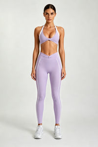 Women's Halter Twist Color-Block Sports Bra & Leggings Set