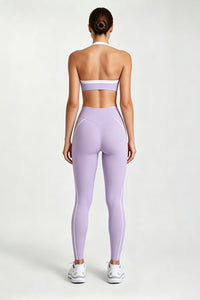Women's Halter Twist Color-Block Sports Bra & Leggings Set