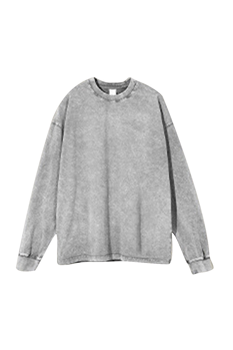 Unisex Retro Washed Long Sleeve Tee: Snow Wash Vintage Cotton Design