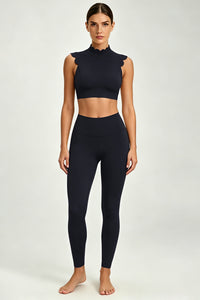 Women's Scalloped Mock Neck Bra And Leggings Yogg Sets