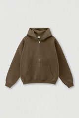 Loose-fitting hooded zip-up knitted cardigan jacket