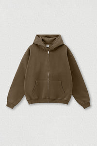 Loose-fitting hooded zip-up knitted cardigan jacket
