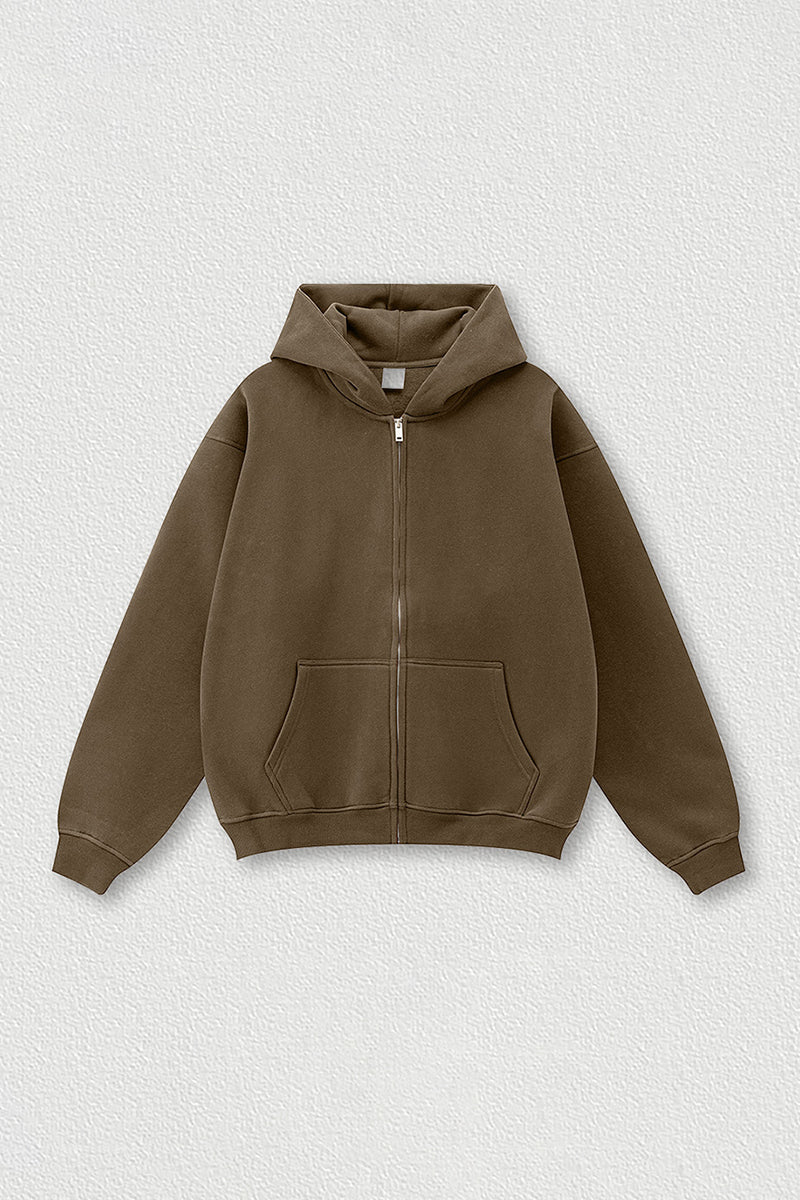 Loose-fitting hooded zip-up knitted cardigan jacket