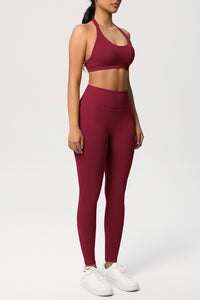 Women Seamless Knit Yoga Set: Halter Back Sports Bra + Sculpting Leggings