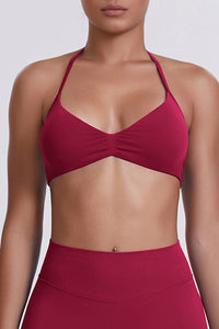 Women Halter Neck Seamless Sports Bra - Breathable Backless Yoga Top
