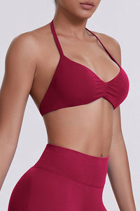 Women Halter Neck Seamless Sports Bra - Breathable Backless Yoga Top