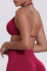 Women Halter Neck Seamless Sports Bra - Breathable Backless Yoga Top