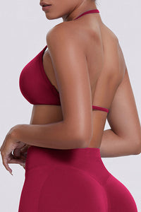 Women Halter Neck Seamless Sports Bra - Breathable Backless Yoga Top