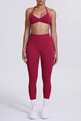Women Seamless Yoga Set: High-Waisted Sculpting Leggings + Halter Neck Sports Bra