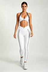 Women's Halter Twist Color-Block Sports Bra & Leggings Set