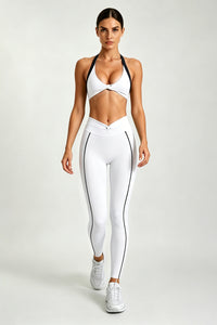 Women's Halter Twist Color-Block Sports Bra & Leggings Set