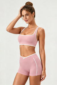 Women's U-Neck Color Clash Bra And Shorts Two Piece Sets