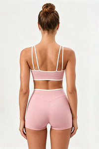 Women's U-Neck Color Clash Bra And Shorts Two Piece Sets