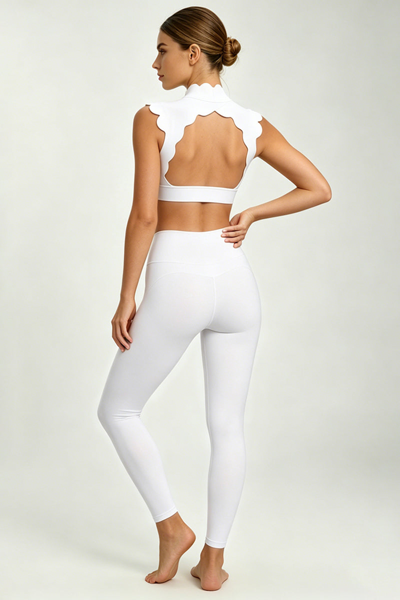 Women's Scalloped Mock Neck Bra And Leggings Yogg Sets
