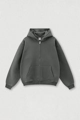 Loose-fitting hooded zip-up knitted cardigan jacket