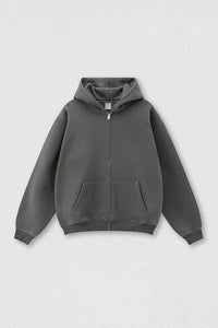 Loose-fitting hooded zip-up knitted cardigan jacket