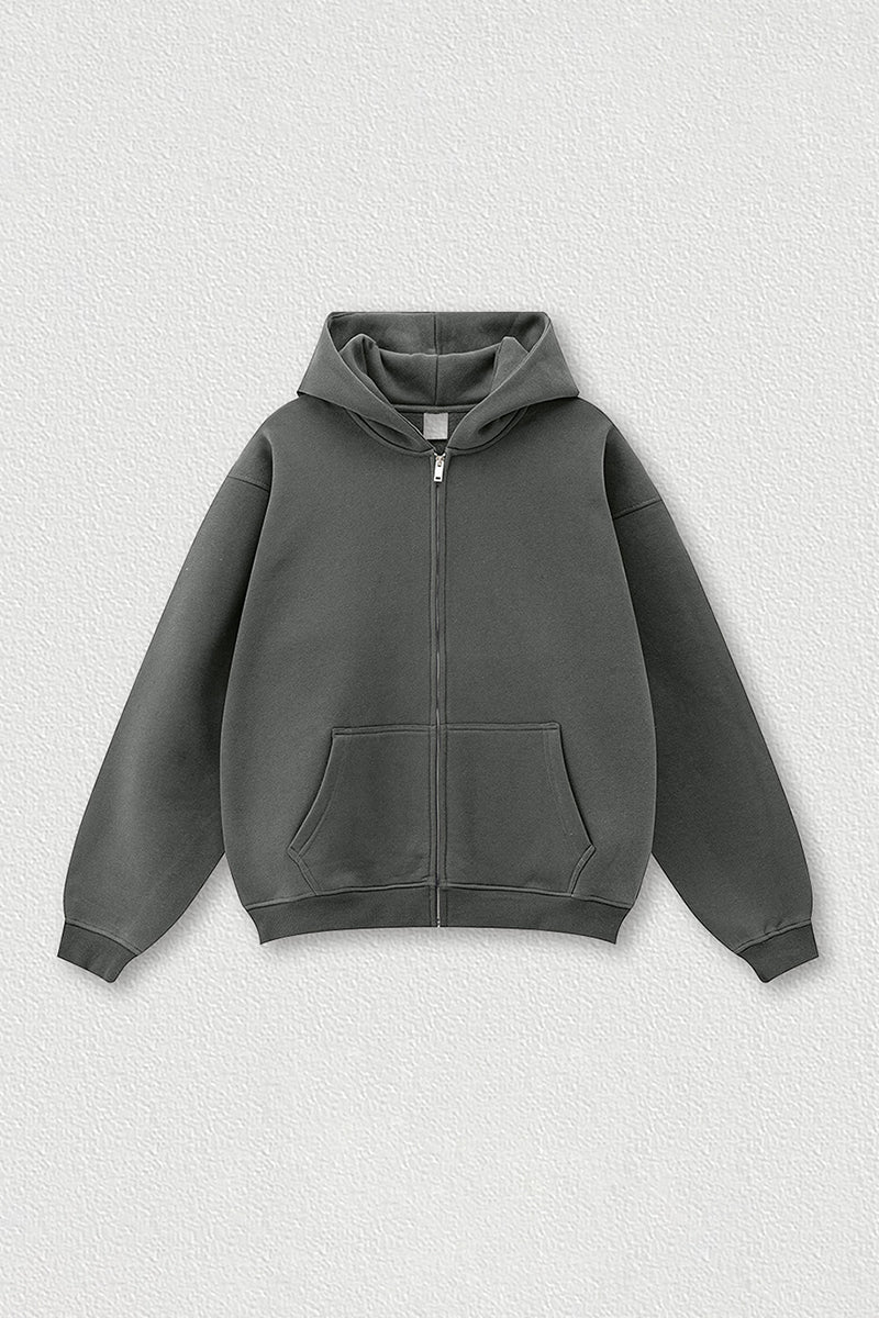 Loose-fitting hooded zip-up knitted cardigan jacket