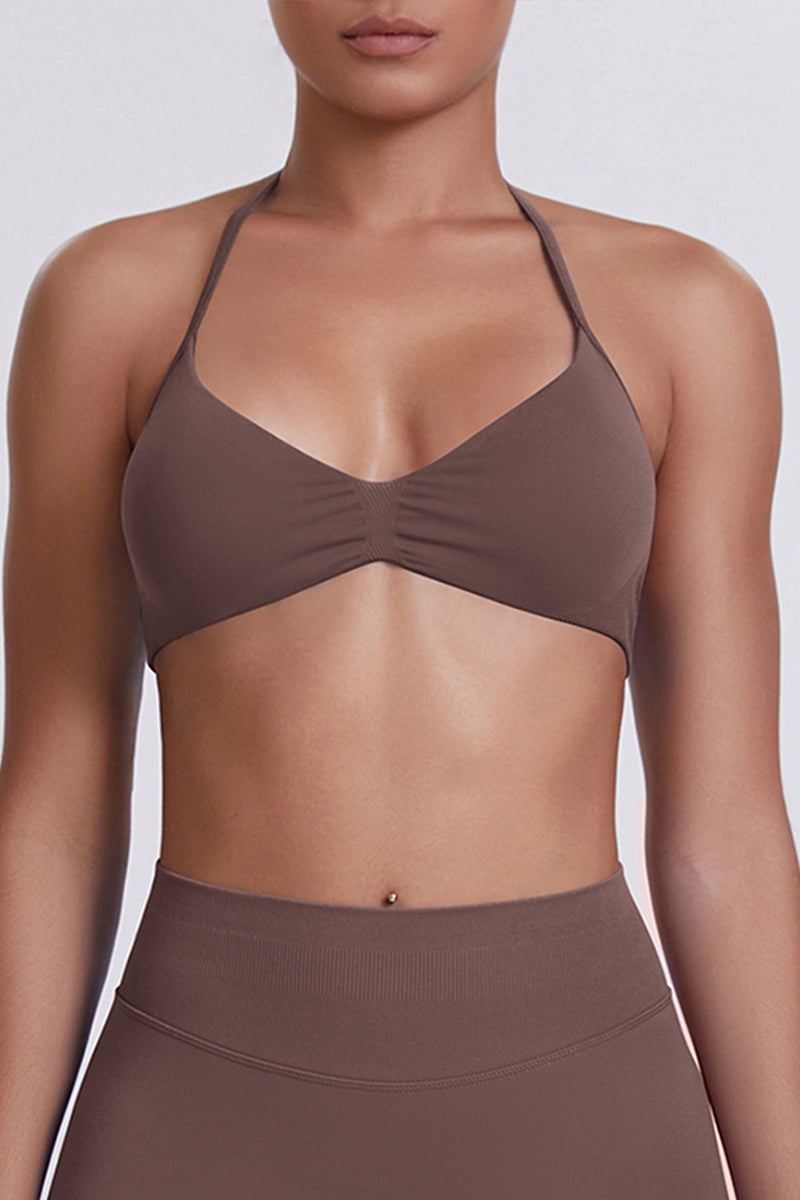 Women Halter Neck Seamless Sports Bra - Breathable Backless Yoga Top