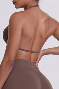 Women Halter Neck Seamless Sports Bra - Breathable Backless Yoga Top