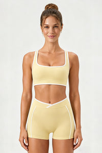 Women's U-Neck Color Clash Bra And Shorts Two Piece Sets